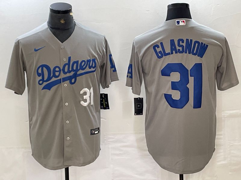 Men Los Angeles Dodgers #31 Glasnow Grey Nike Game MLB Jersey style 9->los angeles dodgers->MLB Jersey